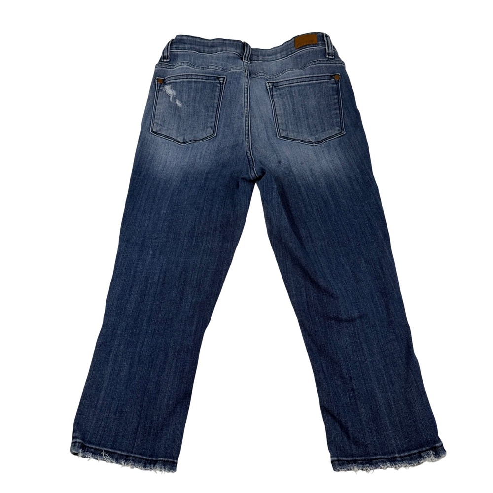 Judy Blue Skinny Fit Capri Distressed Frayed Hem Jeans Medium Wash JB82271DK